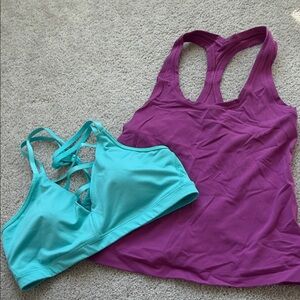 lululemon athletica top and VS sports bra teal sports bra & purple tank set